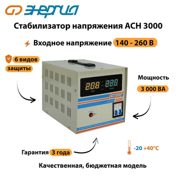 Однофазный стабилизатор напряжения Энергия АСН 3000 - Стабилизаторы напряжения - Однофазные стабилизаторы напряжения 220 Вольт - Энергия АСН - . Магазин оборудования для автономного и резервного электропитания Ekosolar.ru в Саратове