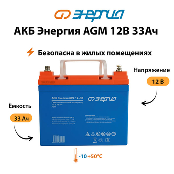 Аккумулятор для ИБП Энергия AGM 12v 33Ah - ИБП и АКБ - Аккумуляторы - . Магазин оборудования для автономного и резервного электропитания Ekosolar.ru в Саратове