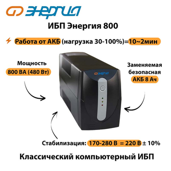 Энергия ИБП 800 - ИБП и АКБ - ИБП для компьютера - . Магазин оборудования для автономного и резервного электропитания Ekosolar.ru в Саратове
