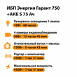 ИБП Энергия Гарант 750 + Аккумулятор S 75 Ач - 12В (450Вт - 91мин) - ИБП и АКБ - ИБП для котлов - . Магазин оборудования для автономного и резервного электропитания Ekosolar.ru в Саратове
